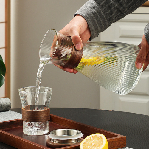 New Chinese-style high-borosilicate cold water pitcher set, featuring a heat-resistant glass pot—elegant design, transparent construction, and shatterproof for home use.