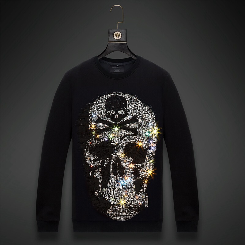 Rhinestone Skull 2026 New Autumn Sweatshirt for Men, Ins Style Spring and Autumn Loose Trendy Versatile Hoodless Pullover Crewneck