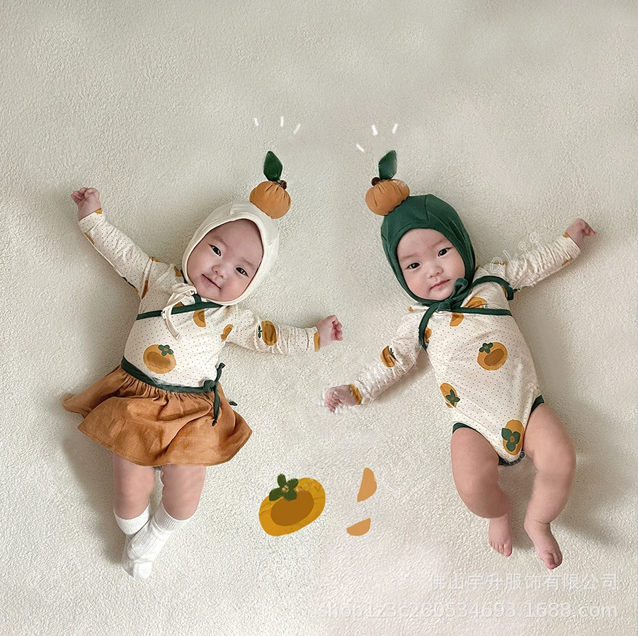 Комбинезон-ромпер для малышей на осень 2025 года, в корейском стиле, с принтом «хурма», наряд для выписки и прогулок, комплект из одного предмета