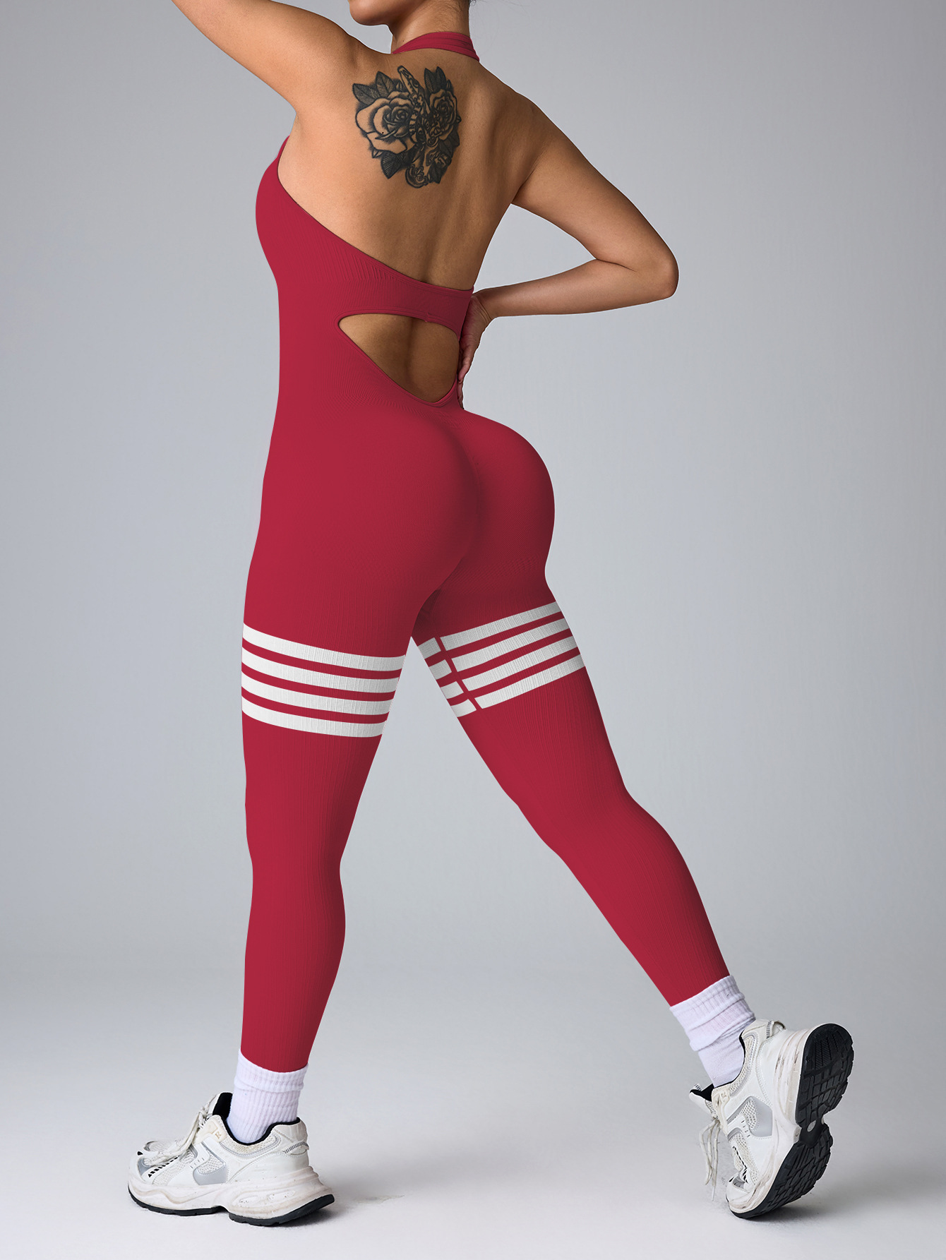 Nuevo cuello colgante, caderas, abdomen cerrado, rayas deportivas sin costuras, ropa de yoga deportiva de mujer, pantalones