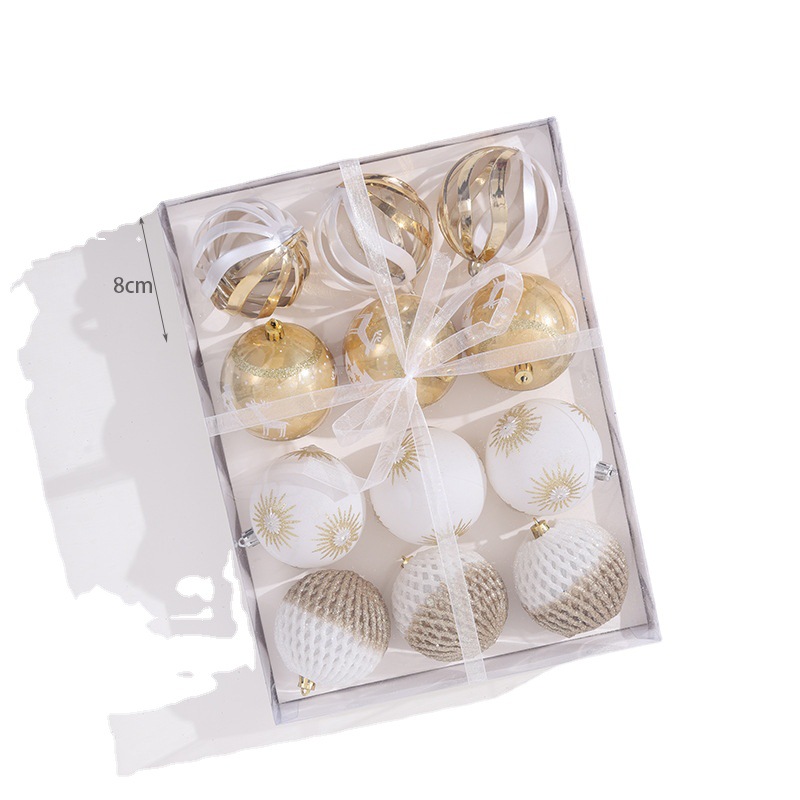 Navidad dorada bola blanca decoración de árbol de Navidad colgante colgante colgante dibujado a mano bola de color transparente decoración de Navidad