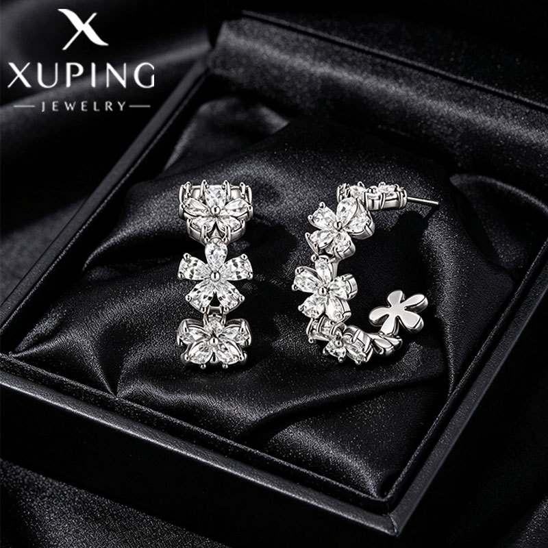Xuping joyería estilo de moda europea y americana aretes exagerados doble fila brillante aretes de aretes de arroz de arroz pendientes de arroz transfronterizos aretes al por mayor