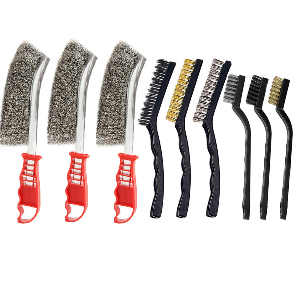 9件钢丝刷套装钢丝刮刷套装不锈钢刷7英寸迷你钢丝刷9英寸清洁刷