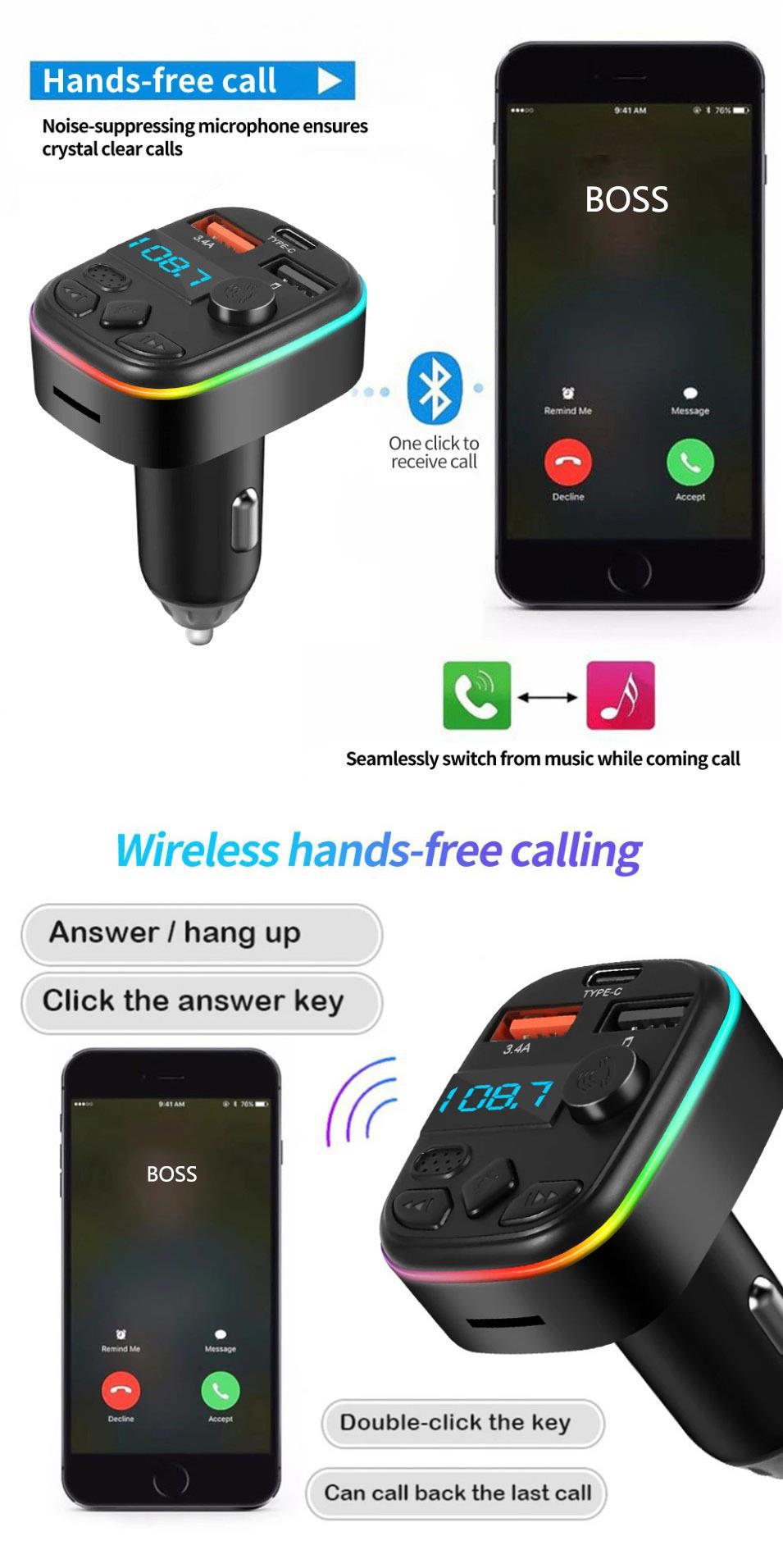 Cross-border C4 Car Bluetooth MP3 Hands-Free Call Card Playback FM Transmitter 3A Bluetooth Car Charger Source Factory