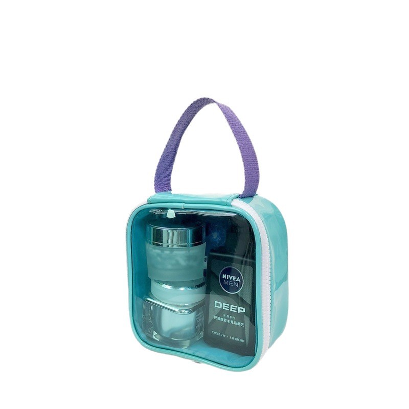 Nueva bolsa de cosméticos de PU de Amazon, bolsa de almacenamiento de sensación avanzada de gran capacidad personalizada, bolsa impermeable, bolsa de lavado transparente coreana