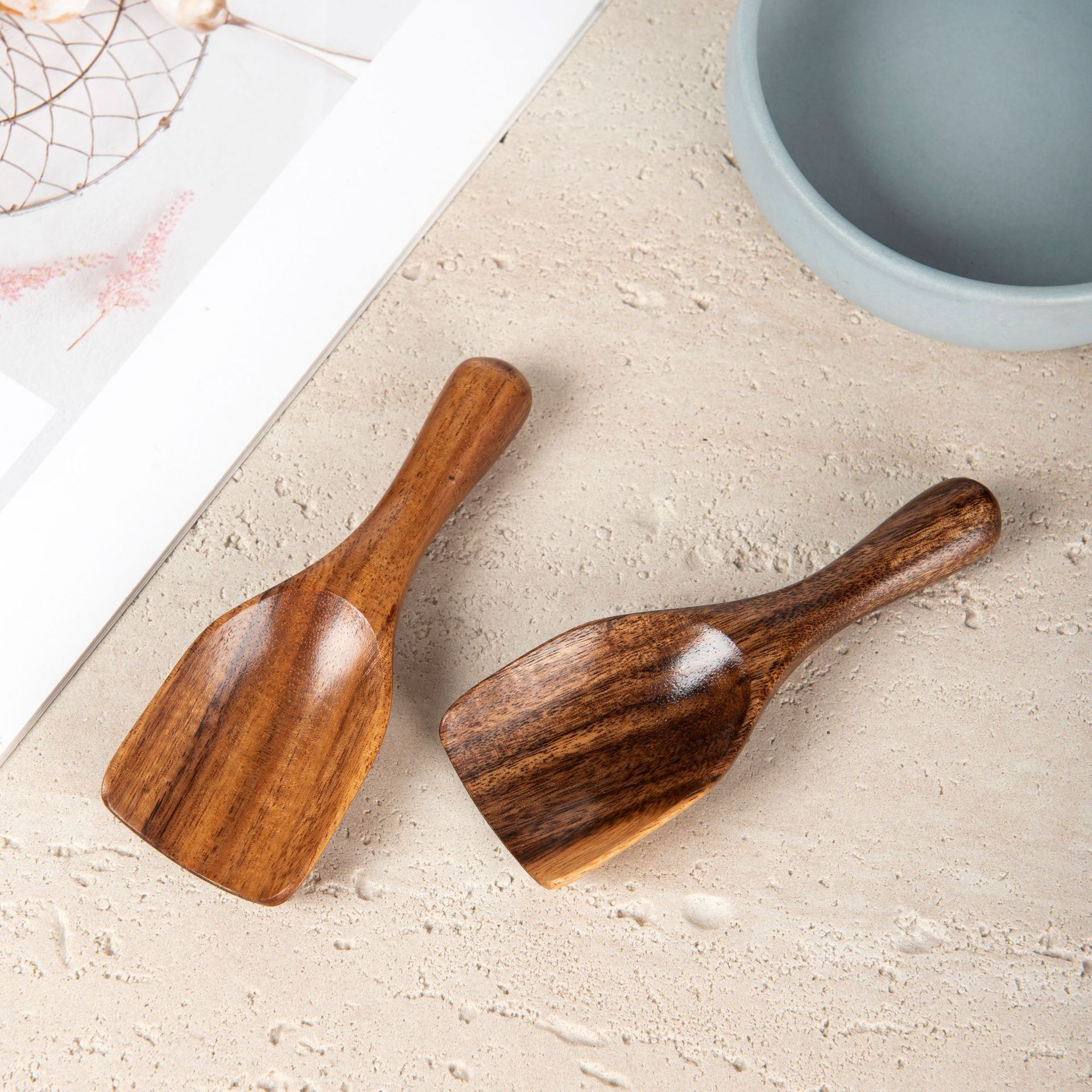 새로운 아카시아 나무 작은 나무 숟가락 둥근 손잡이 토양 주걱 커피 스푼 단단한 목재 목욕 소금 스푼 콩 약 분말 측정 스푼 차 스푼