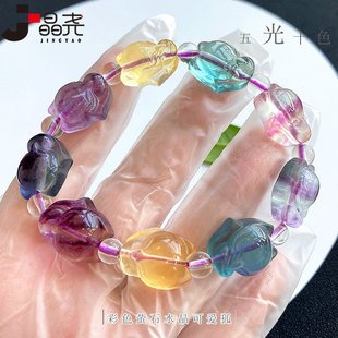 Jingyao Natural Color Fluorite Fox Bracelet Fresh Student Gift Big Head Moe Fox Crystal Bracelet Jewelry Wholesale
