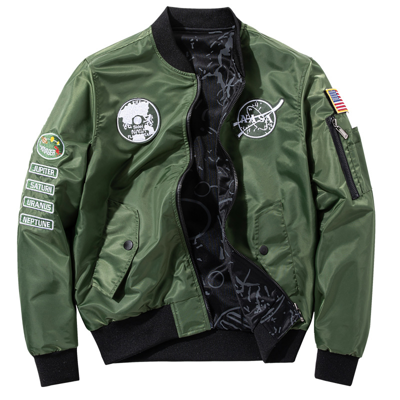 Transfronteriza AliExpress Otoño Nueva NASA Charretera bordada capa de doble cara uniforme de béisbol marca de moda chaqueta de piloto