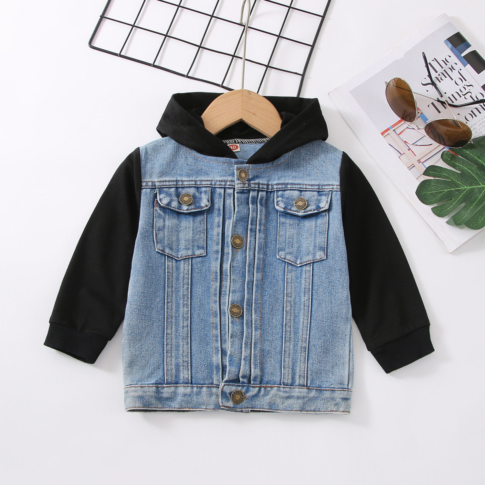 Cross-border European and American children's hooded denim denim jacket direct selling one-piece drop shipping