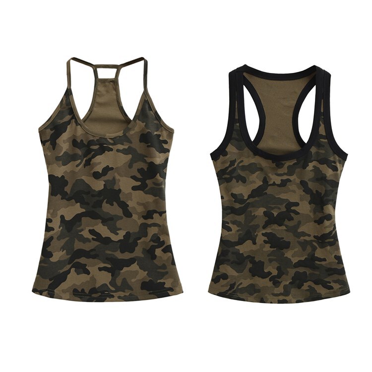 Camouflage U-Neck Vest for Women, American Retro Sexy Outer Wear, Unique Color Matching, Slimming Look, Thin and Wide Shoulder Suspender Top