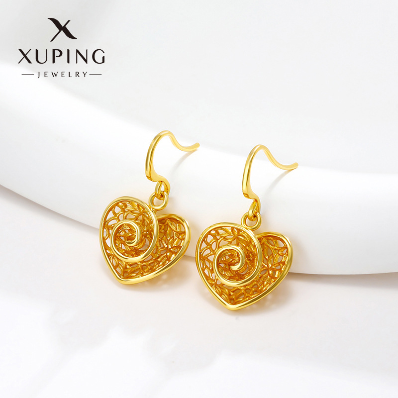 Xuping joyería pendientes en forma de corazón de rosa 24K color pendientes de amor estilo retro pendientes