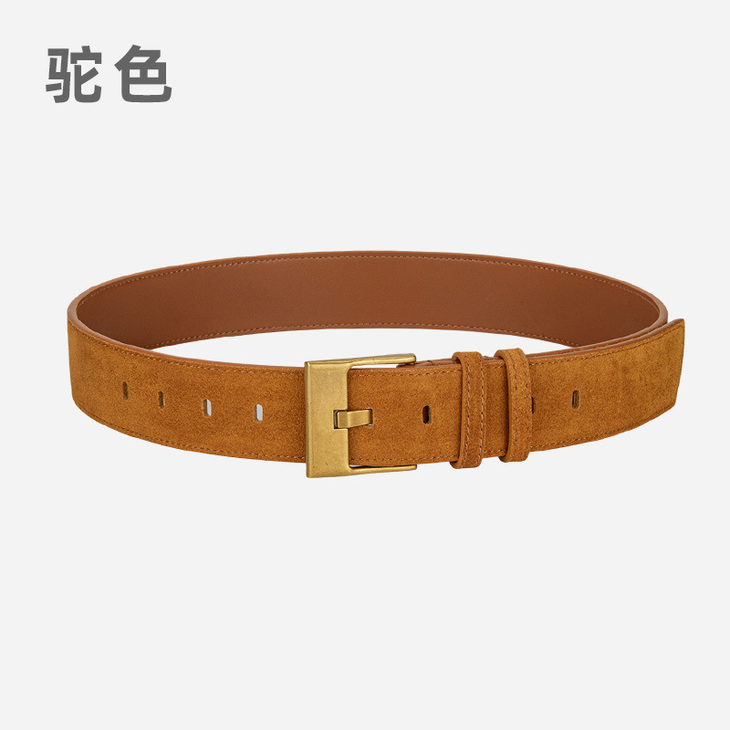 复古真皮宽腰带女士磨砂反绒小众皮带配裙子西装高级感装饰腰封女|undefined