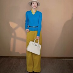 【セット】春の起爆は青いニット上着のカジュアルなワイドパンツセット99308 k 01