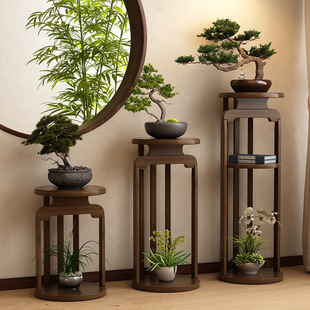 Chinese Flower Shelf Storage Rack Living Room Floor-Standing Round Flower Table Vase Flower Pot Rack Home Balcony Flower Holder