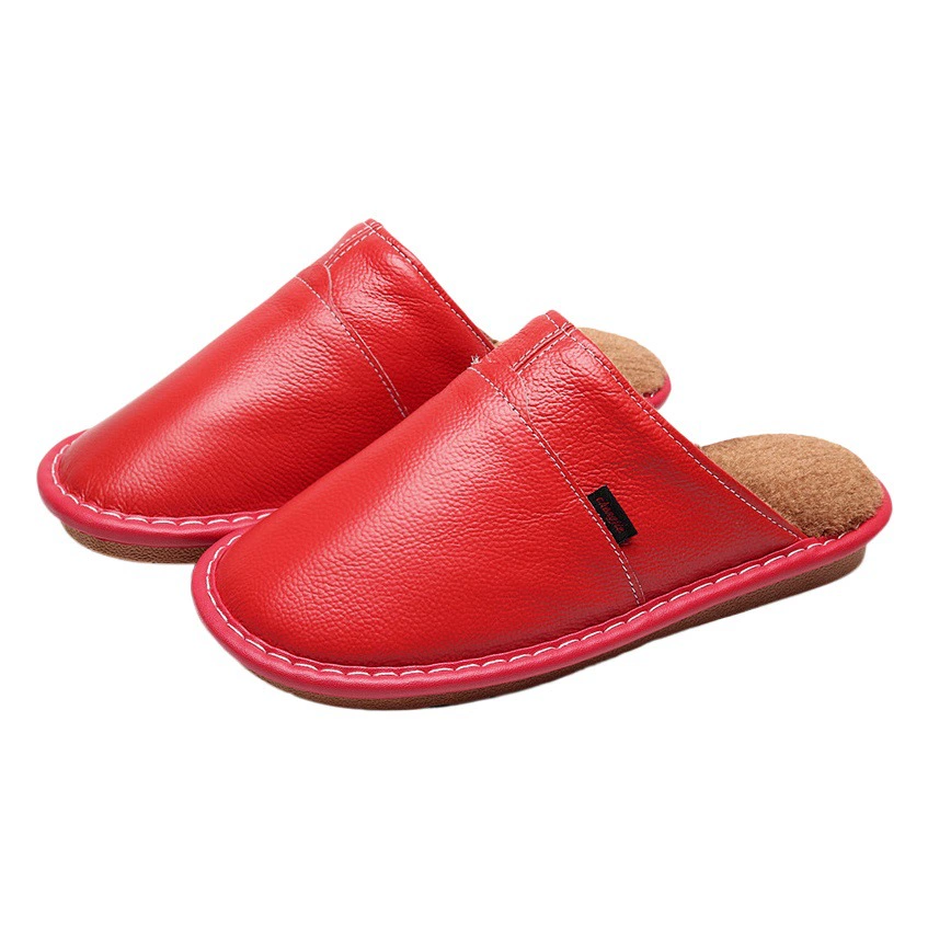 Зимние домашние теплые хлопковые тапочки из чистой кожи для пар, мужские и женские домашние тапочки из воловьей кожи, водонепроницаемые Нескользящие утолщенные кожаные тапочки с мягкой подошвой
