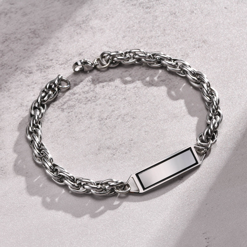 Stainless steel men's fashion bracelet corrosion geometric square frame smear oil curved brand bracelet steel color BR-1488S