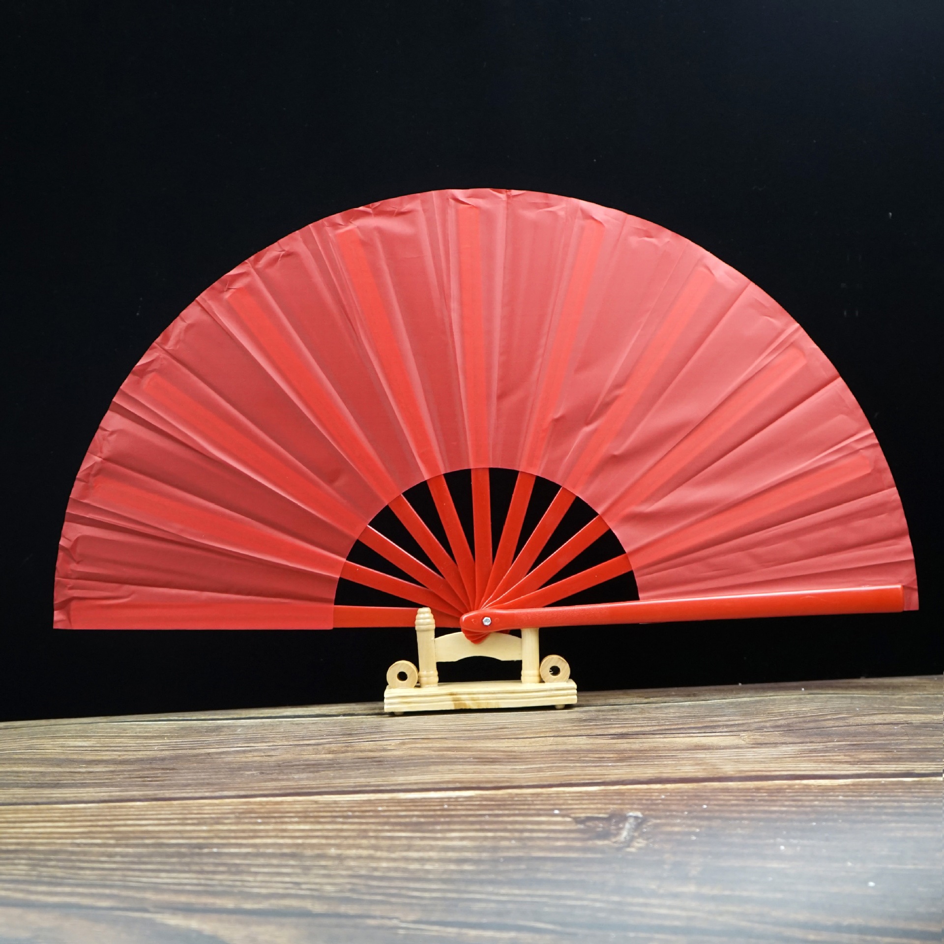 一尺 33CM 黑白红色响扇 纯黑色功夫扇 开合顺畅跨境古风折扇