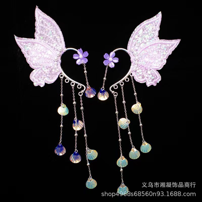 Foreign Trade Vintage-Style Earrings Angel Butterfly Mermaid Shell Tassel Ear Clips Non-Pierced Fairy Earrings Ear Clip Accessories