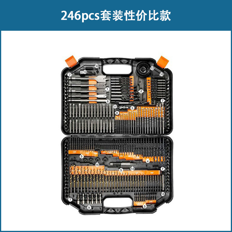 Multifuncional herramienta eléctrica accesorios 246 unids taladro combinación traje lote cabeza Twist taladro cemento agujero Accesorios