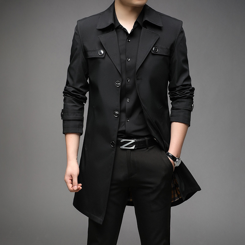 Gabardina de longitud media para hombre, estilo británico, con cuello de traje, chaqueta de negocios estilo coreano, chaqueta de moda para hombre, talla grande, para comercio transfronterizo.
