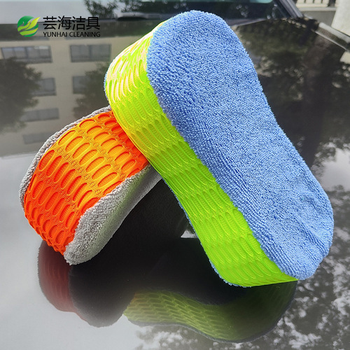 Water-absorbent high-density 8-character double-sided sponge car cleaning sponge car cleaning supplies mesh car wash sponge wholesale