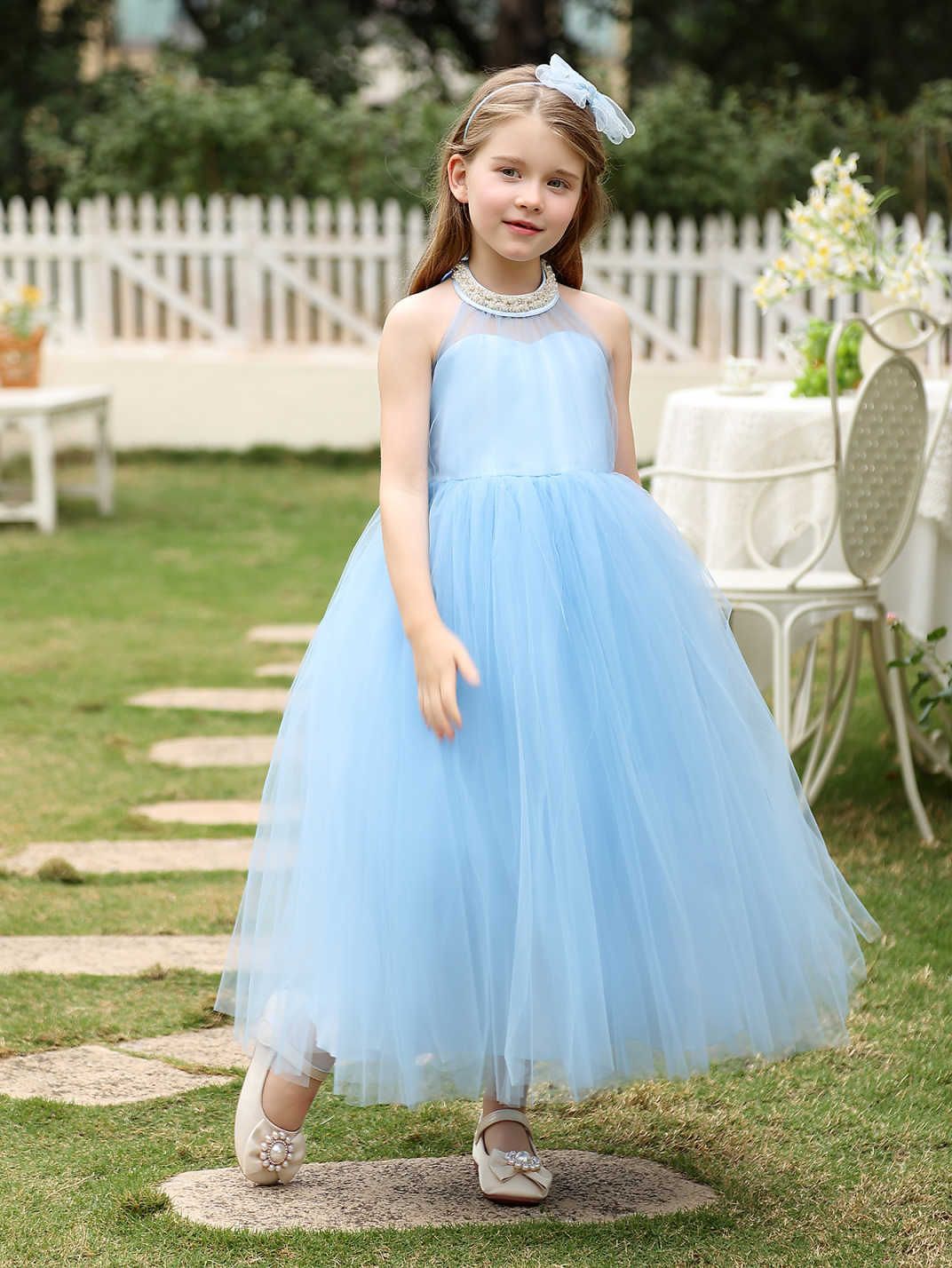 Nuevo cross-border niñas con espalda descubierta vestido de noche para niños, vestido de princesa, vestido de boda para niños, vestido de flores