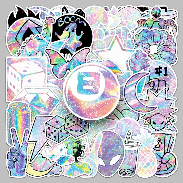 50 Holographic Flash Point Laser Stickers, Creative Trendy Waterproof Car Helmets, Handbooks, Water Cups, Notebook Stickers
