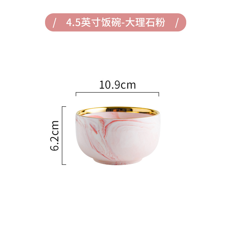 Tazón y plato traje hogar nórdico mármol cerámica personalizada creativa tazón y placa combinación luz lujo oro borde vajilla