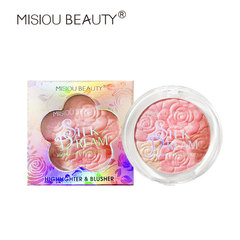Cross-border beauty three-color embossed rose petals three-dimensional carved pearlescent fine glitter contour highlighter blush all-in-one palette