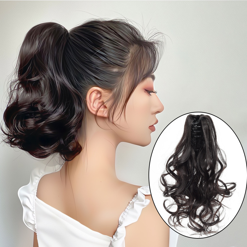 Foreign Trade Cross-Border European and American Pear Blossom Curly Wavy Ponytail Wig Braid Natural Heat-Resistant High Ponytail Artificial Hair Extensions
