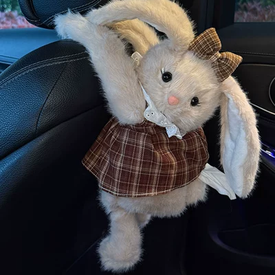 Car tissue box, popular cute plush rabbit doll for women, new tissue box, new car tissue hanging bag (Car tissue box/set) - plaid-skirt-gray-tissue-box