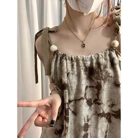 艺术感扎染吊带裙氛围感文艺连衣裙女夏季法式复古度假风油画裙子