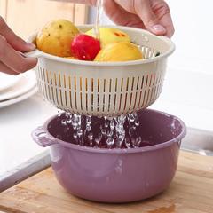 Kitchen Double-layer Fruit and Vegetable Plastic Color-block Drain Basket Kitchen Plastic Storage Washing Drain Basket Wholesale