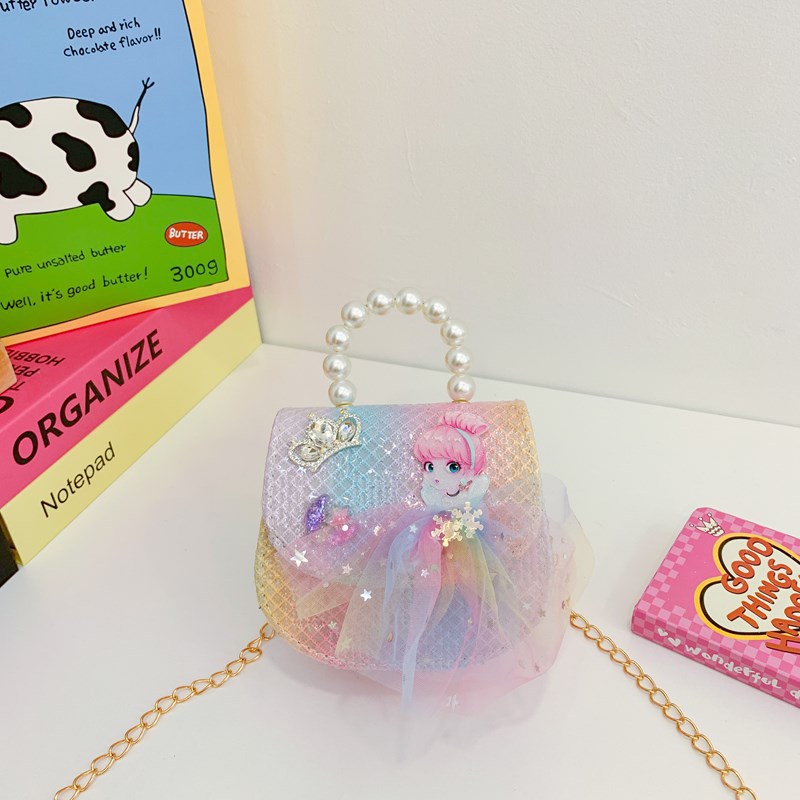 Estilo occidental princesa bolso de hombro moda perla flor bolso de niña 2025 moda cadena de lentejuelas bolso para niños