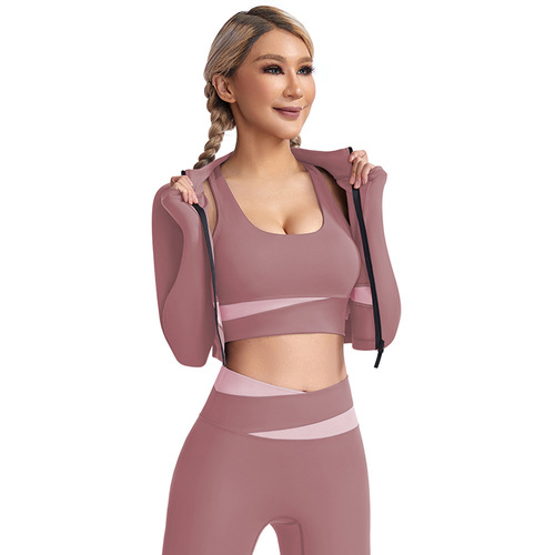 Long-sleeved fitness wear for women in autumn and winter, finger-baring sports blouse, quick-drying running zipper yoga wear jacket