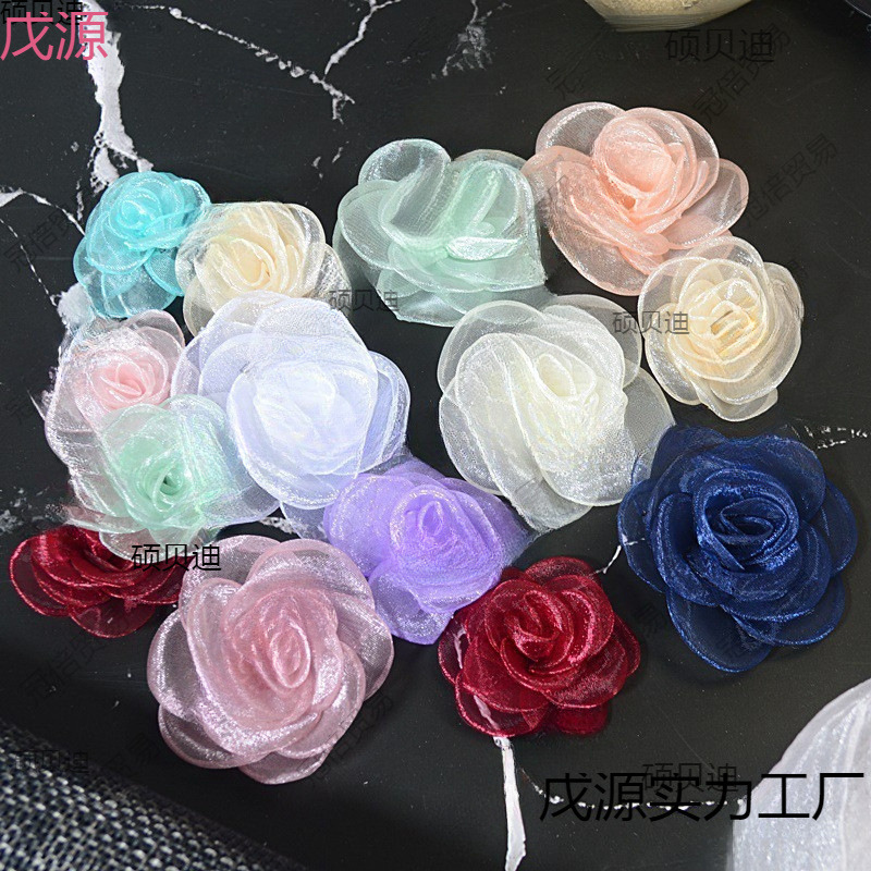 韩版十五片纱花雪纱布艺花烧边花 手装辅料发夹饰品配件|undefined