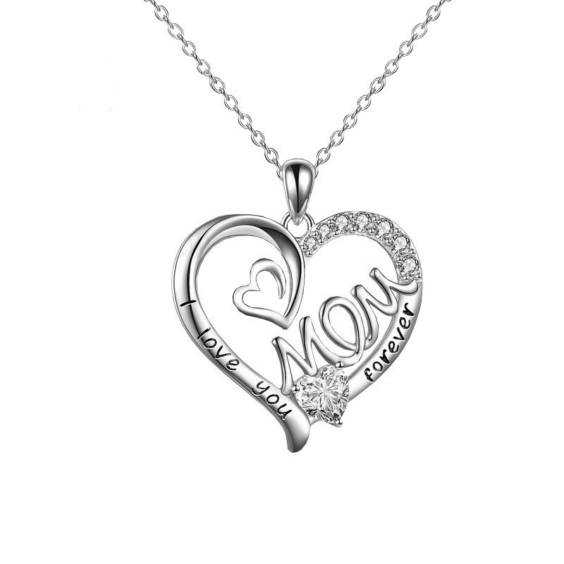 Copper IG Style MAMA Sweet Letter Heart Shape Plating Hollow Out Inlay Zircon Pendant Necklace display picture 5