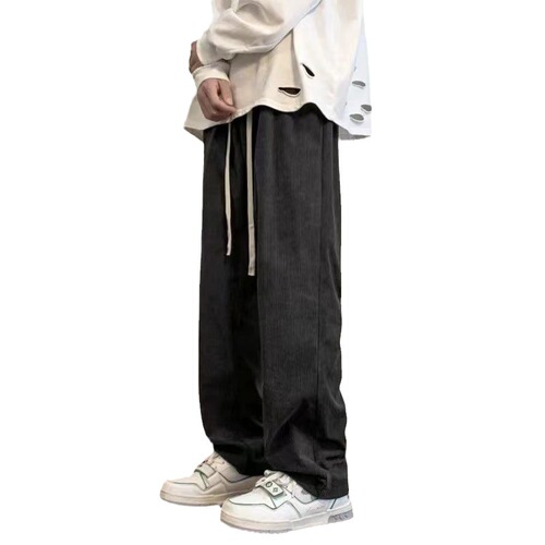 Men's Fall/Winter Corduroy Casual Pants Korean Style Loose Straight Leg Versatile Long Pants Hong Kong Style Sheer Elastic Waist Pants