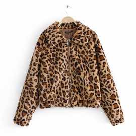 棉衣女豹纹欧美风翻领保暖棉服毛毛外套短款拉链开衫羊羔毛秋冬季