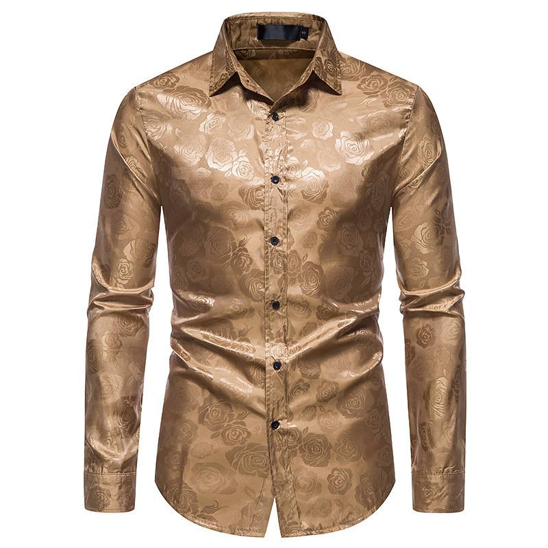 rose gold dress shirt for men Frsasu Mens Retro Long Sleeve Lapel Shirt,Satin Shiny Dress Shirt for Men Solid Regular Fit Shirts Wedding Party Rose Gold, Men's, Size: XL