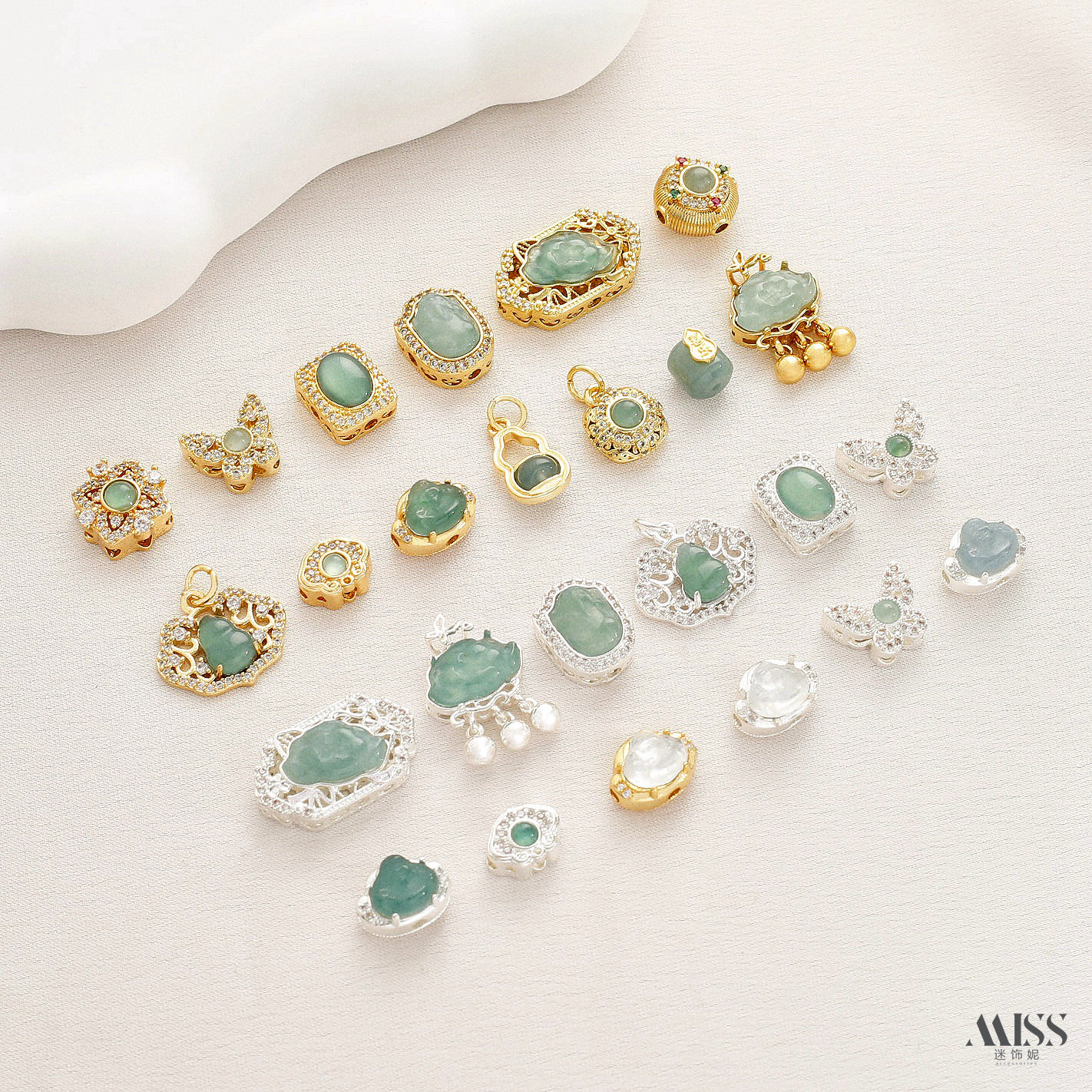 Natural A-Grade Jade Gourd, Wealth God, Ruyi Lock, Lotus Hand Charm, Pixiu, Butterfly Spacer Bead, Pendant DIY Jewelry Accessories