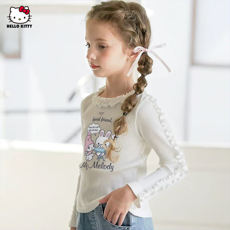 HelloKitty凯蒂猫美乐蒂联名女童秋季打底衫2025款法式田园风上衣|undefined