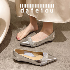 里外全真皮小單鞋女2024夏季新款尖頭水鑽頭層牛皮氣質透氣小皮鞋