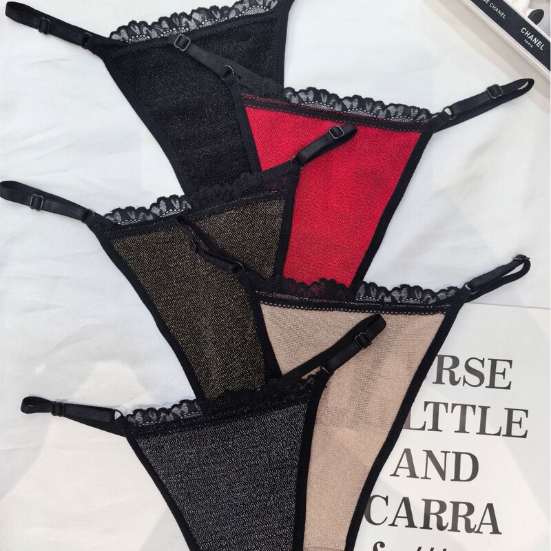 Adjustable Thong Women's Sexy Lace Ice Silk Underwear Women's blingbling Gold and Silver Silk