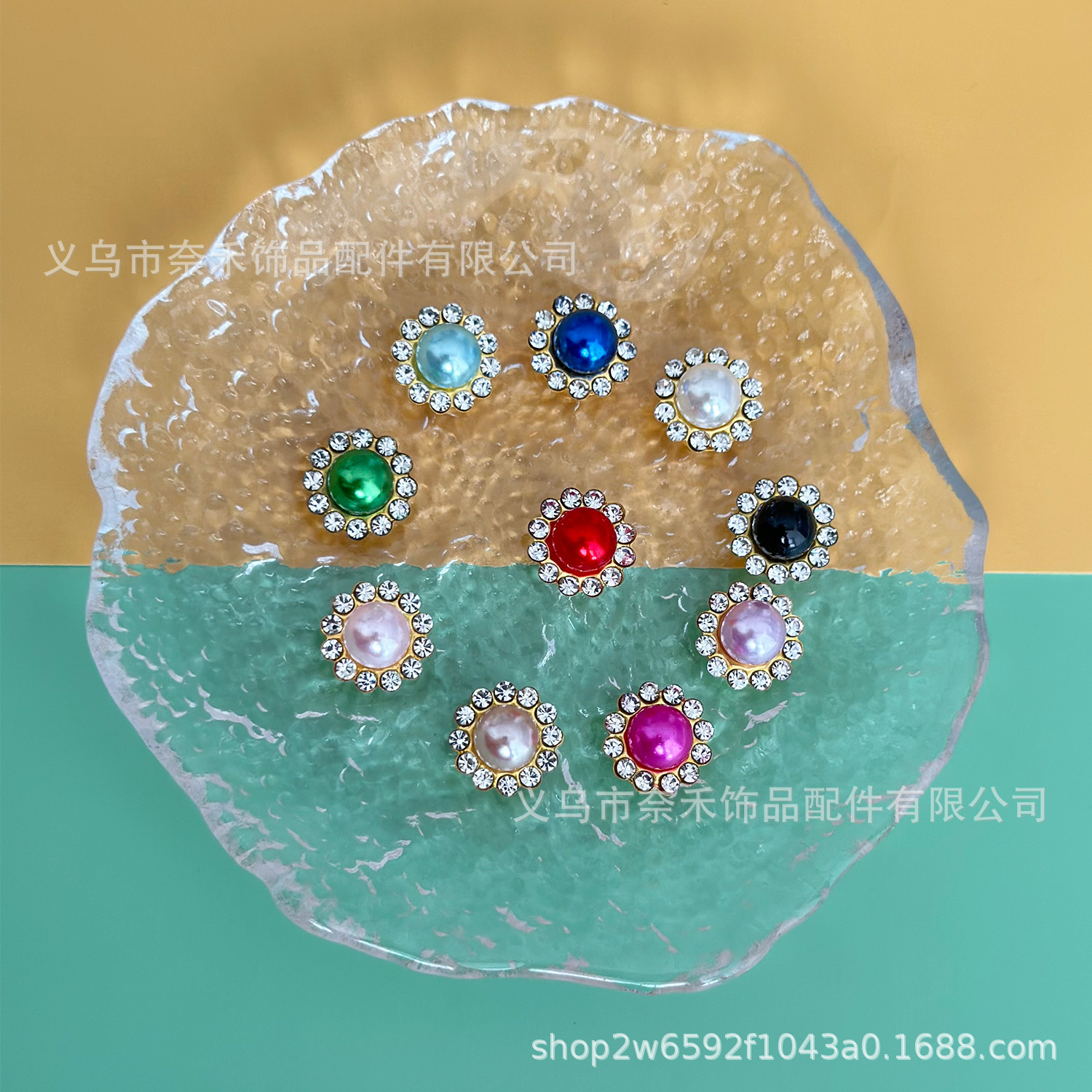 Fábrica de perlas artificiales de doble capa de diamante arco flor corazón diamante bricolaje accesorios para el cabello accesorios de diamantes de girasol