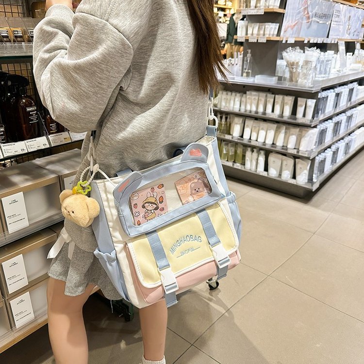 귀여운 대비 색상 작은 신선한 대학 소녀 크로스 바디 가방 일본식 대용량 학생 클래스 어깨 가방