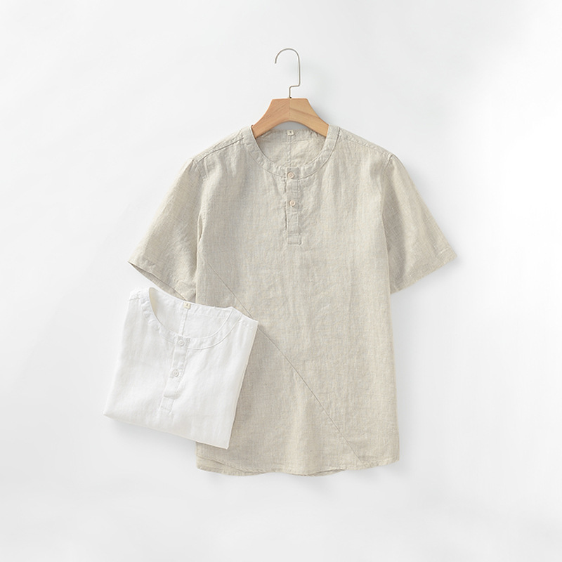 2024 Summer New Linen Men's Round Neck Pullover Casual Loose Linen Short Sleeve D030 2024 Summer New Linen Men's Round Neck Pullover Casual Loose Linen Short Sleeve D030