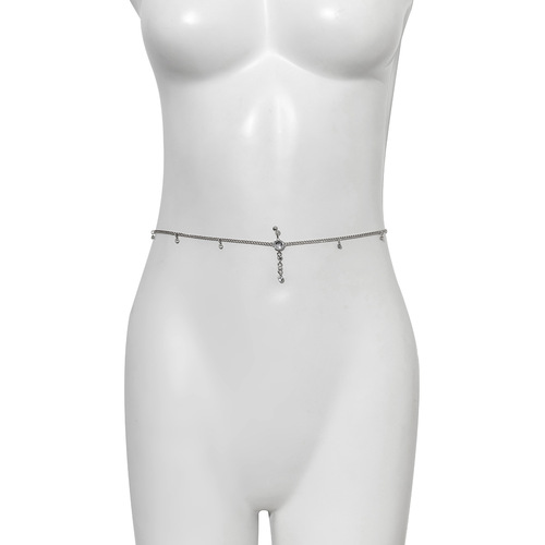 Eurasian cross-border jewelry, personalized simple and fashionable micro-set body chain, sexy water diamond fringe chain, geometric waist chain