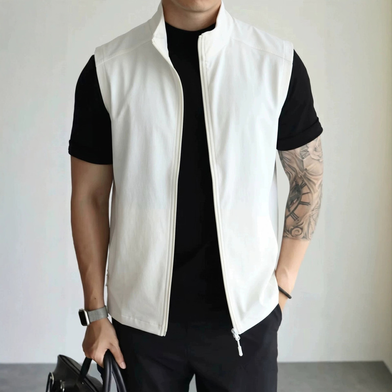 Summer Breathable Quick-Dry Waterproof Moisture-Wicking Cool Vest Lightweight Stand-Up Collar Slim Fit Sleeveless Casual Top