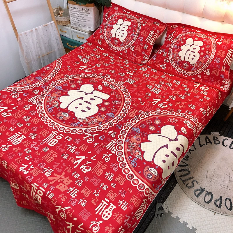 Новогодний красный комплект постельного белья: покрывало, одеяло, жаккардовая многослойная марля, для взрослых, свадебный, из трех предметов